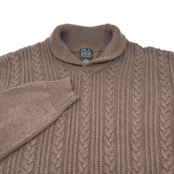 Jos. A. Bank Other - Jos. A. Bank Mens XL Brown Cable Knit Long Sleeve Shawl Collar Pullover Sweater